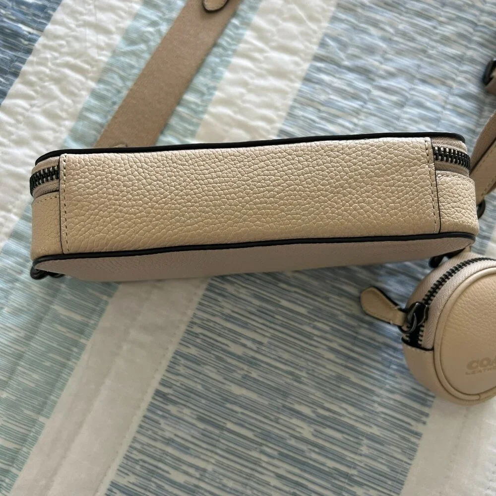 Coach Beige Pebbled Leather Crossbody with Coin Pouch